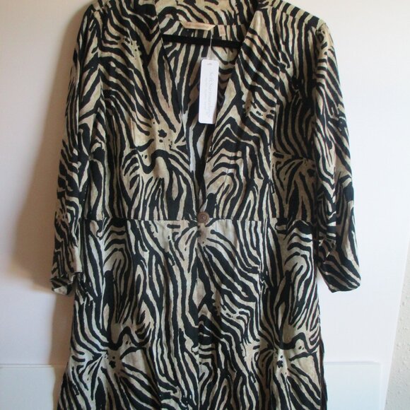 Soft Surroundings Zella Topper Size S 6/8 Brown Zebra Tunic Button Front Lightwe - Picture 1 of 10